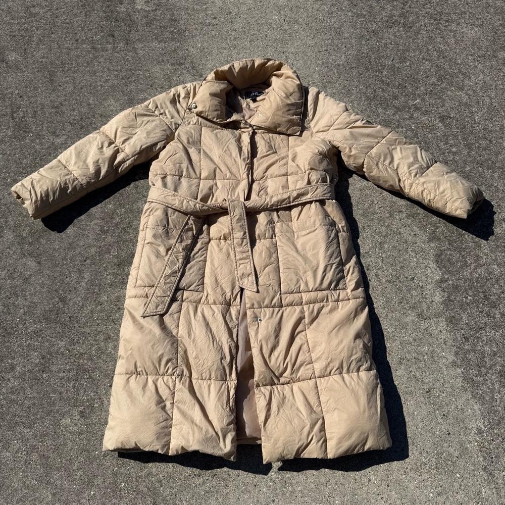 Ellen Tracy Cozy Pillow Coat Light Tan Quilted Jacket Size Medium